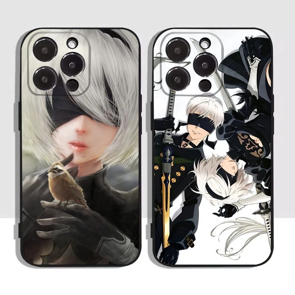 N-NieR 2B A-Automata Phone Case For Apple iPhone 15,14,13,12,11,XS,XR,X,8,7,Pro,Max,Plus,mini Silicone Black Cover