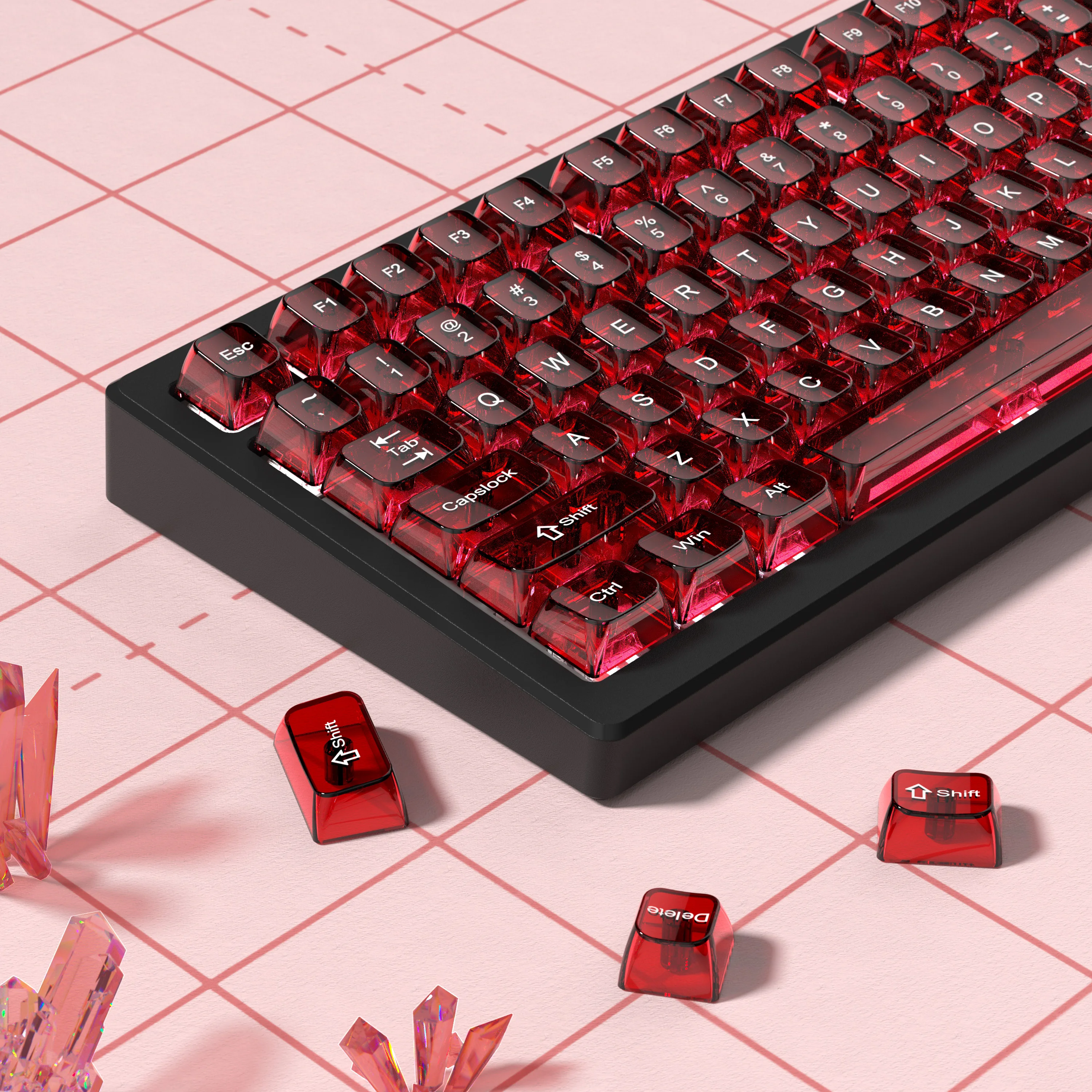 115キー レッド 透明 クリア キーキャップ クリスタル セラミック PCキーキャップ RGB シャインスルー キーキャップ MDAプロファイル MXスイッチキーボード用
