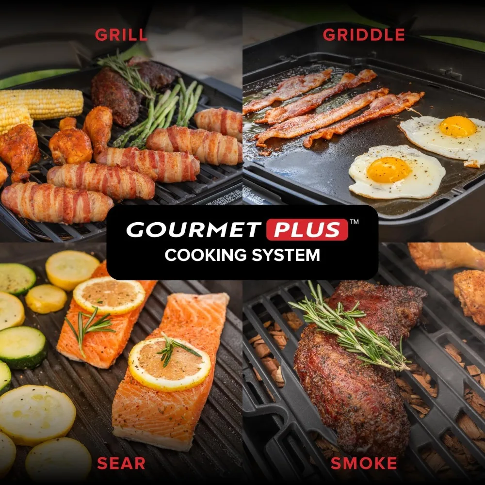 Combo de grelha e grelha a gás portátil 2 em 1 com 2 queimadores pequenos com 263 quadrados no espaço de cozinha, alças fáceis de levantar, ferramentas externas de 13.500 BTU.