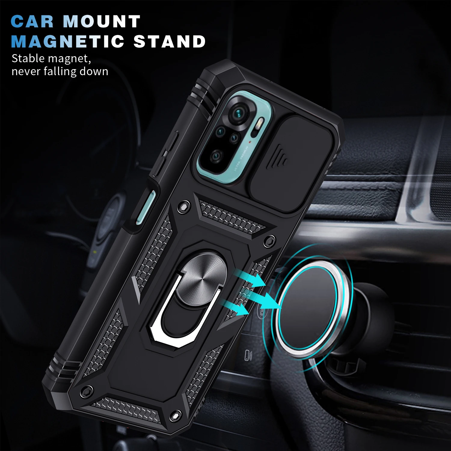 Schokbestendige Hybride Magnetische Ring Kickstand Case Voor Redmi Note 10 Pro Max 4G 2022 Xiaomi Poco X3 Nfc Dia Lens Protetion Cover