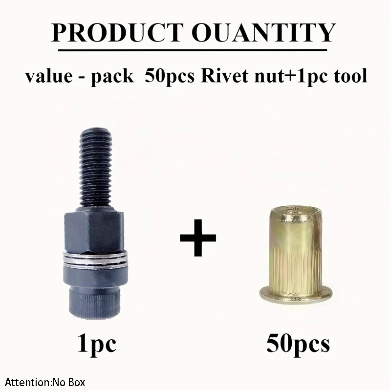 51pcs Heavy-Duty Rivet Nut Kit W/Tools (M3-M12) Zinc-Coated RH Threaded for Car Repair/Furniture/License Plate/Renovation