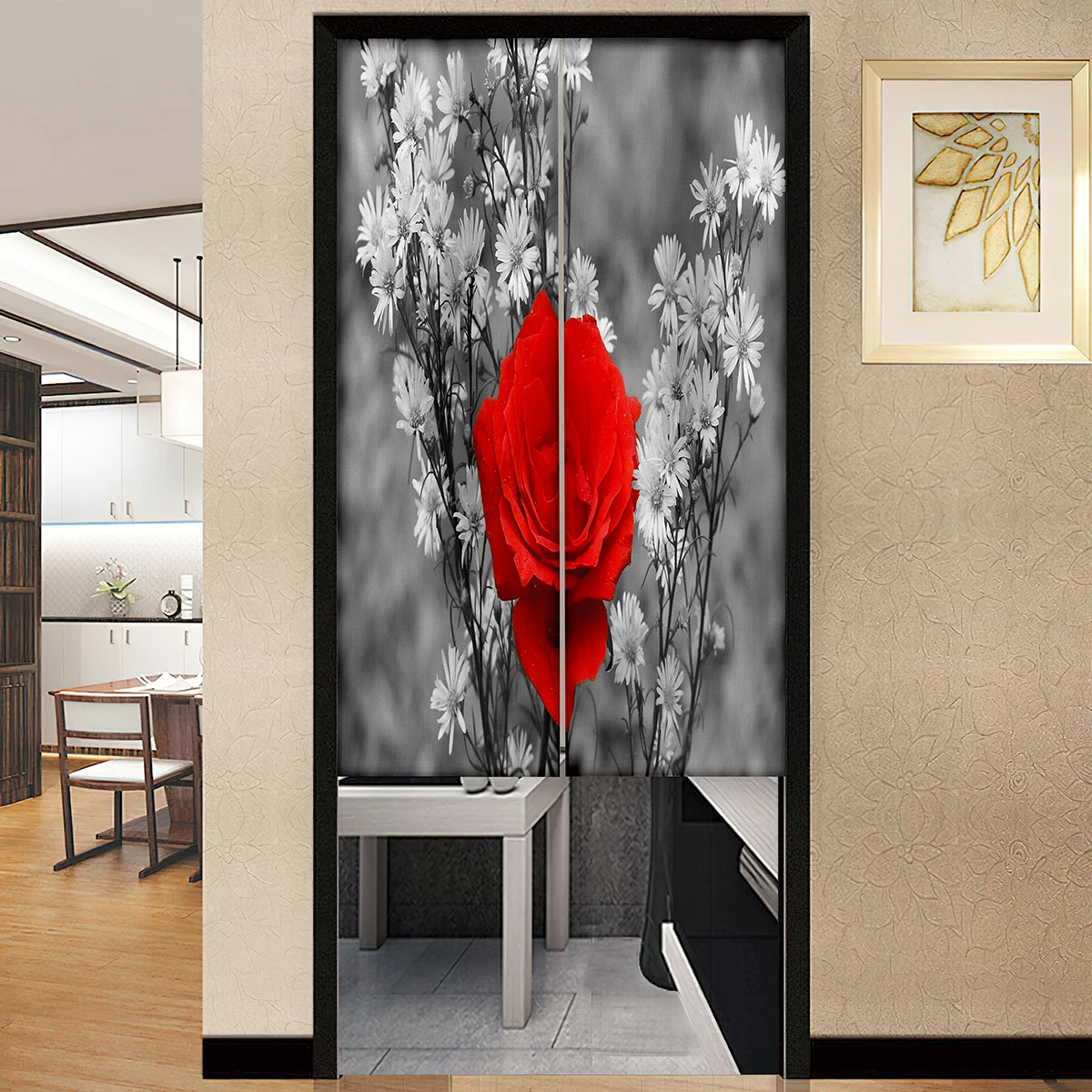 Roses Flowers Agapanthus Bouquet Door Curtains Dust Proof Kitchen Cover with Half Doors Curtain No Punching Bedroom Home Decor