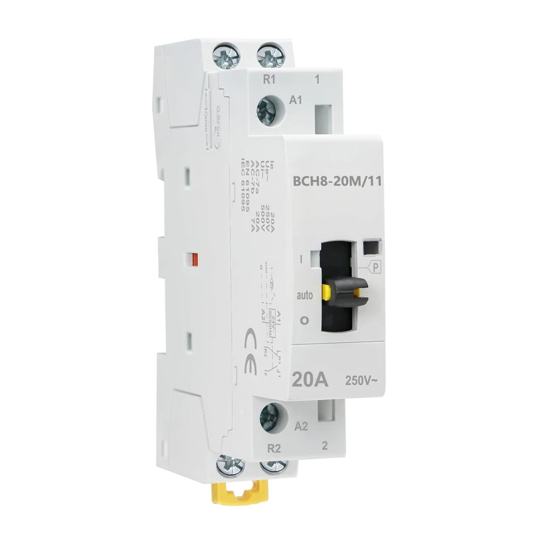 ABILKEEN BCH8-20M/11 2Pole Manual Household AC Contactor 20A Load 50/60Hz Modular Contactor Circuit Manual/Automatic Control