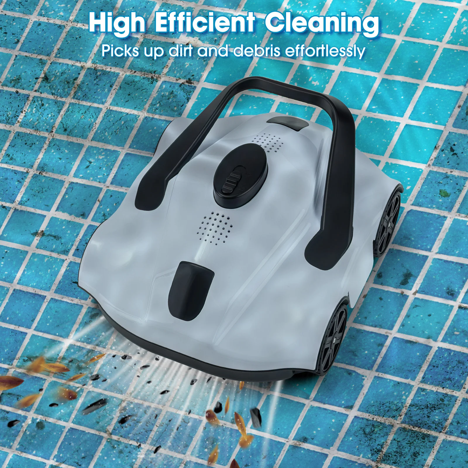 Wireless Robotic Pool Vacuum Cleaner Automatic Cleaning with Self-Parking Capabilities 90-Minute Runtime Fast Water Filtration