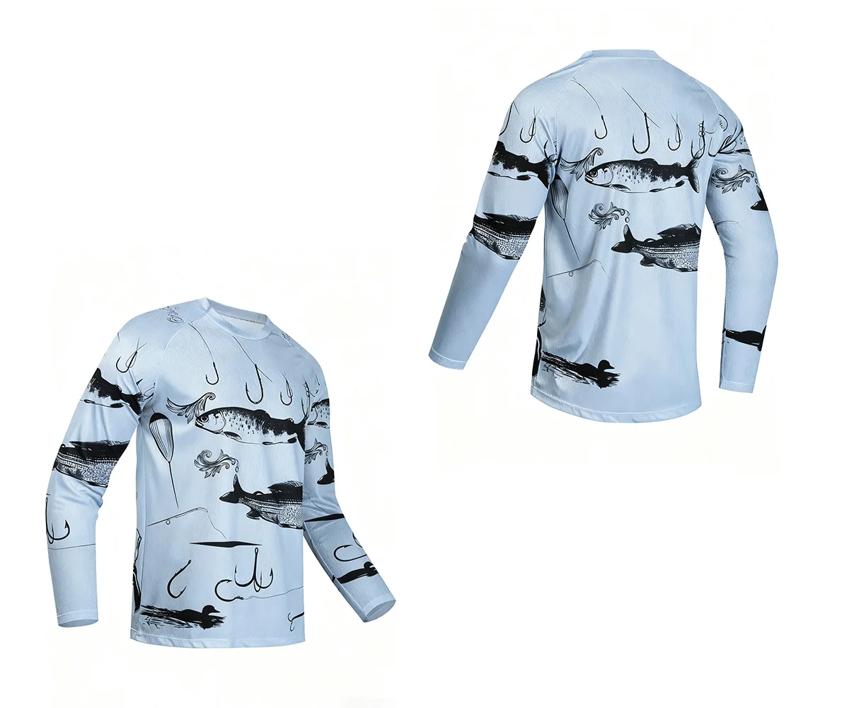 الرجال ثلاثية الأبعاد المطبوعة الصيد طويلة الأكمام تي شيرت مريحة العرق فتل تنفس الصيد الدراجات التنزه التخييم الرياضة غير رسمية