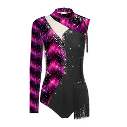 Womens Artistic Gymnastics Figure Skating Costume Shiny Rhinestones Ballet Jersey Unitards Dance Leotards Jumpsuit Rompers