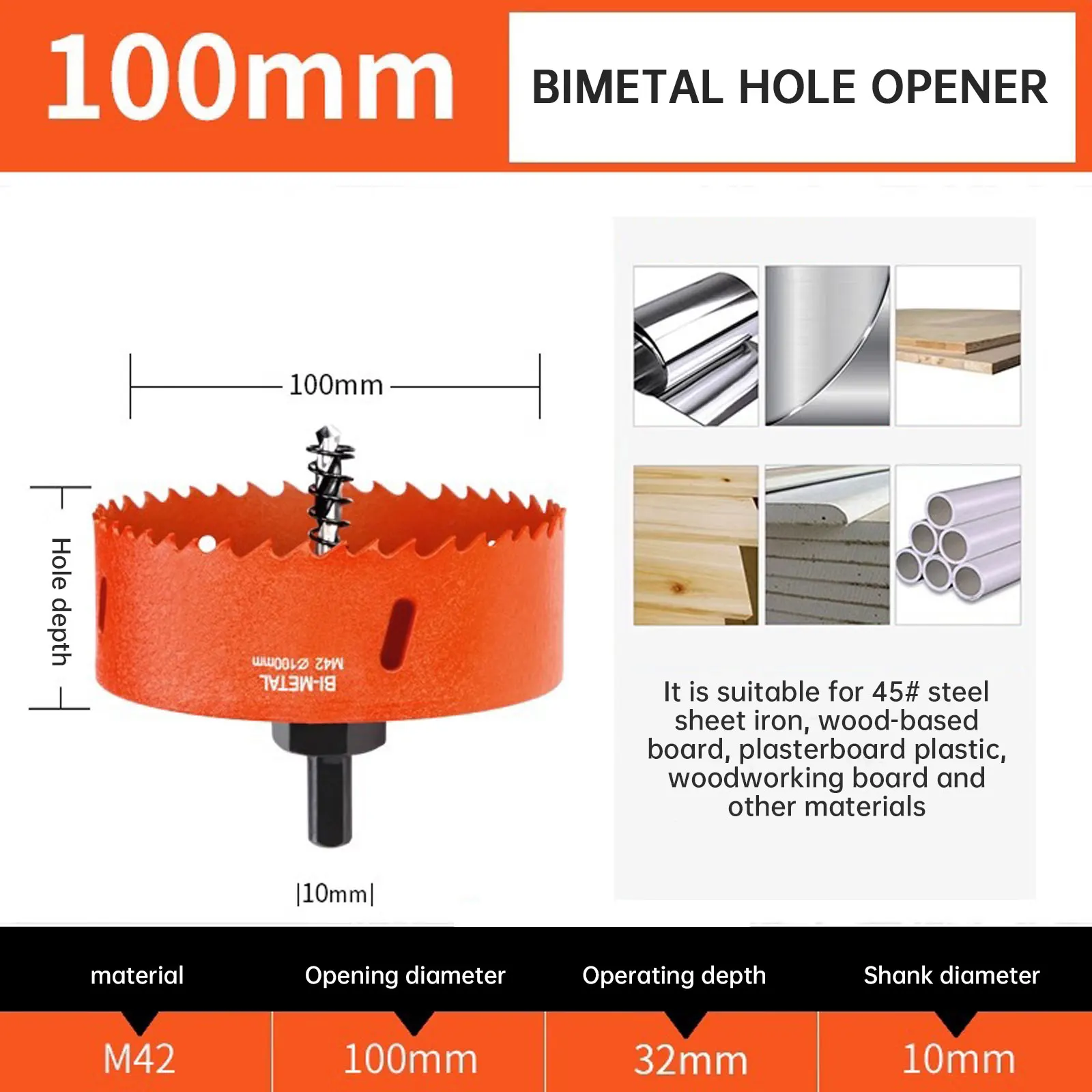 Hole Saws 1PC 100mm  165mm   180mm M42 Bi-Metal Drill Bit Cutter Carpentry Tools Cutting Metal Plastic Iron Hand Tools