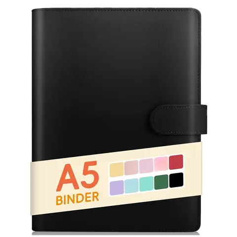 A5 Binder PU Leather 6-Ring Notebook Binder Cover for A5 Filler Paper, Refillable A5 Personal Planner Binder with Magnetic