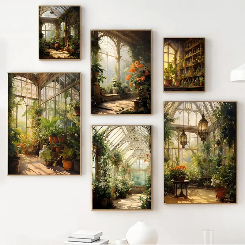 عصر النهضة الدفيئة الفن حديقة النبات الكلاسيكية الرجعية المشارك يطبع قماش لوحات صور فنية للجدران غرفة ديكور المنزل كوادروس