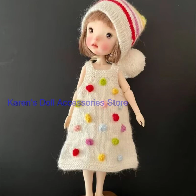 2pcs Colorful Bean Double-Breasted Skirt, Striped Hat for Blythe/landoudou(Fit for Lulu,ymy24,Ob22,24,26,zone, Jenny)