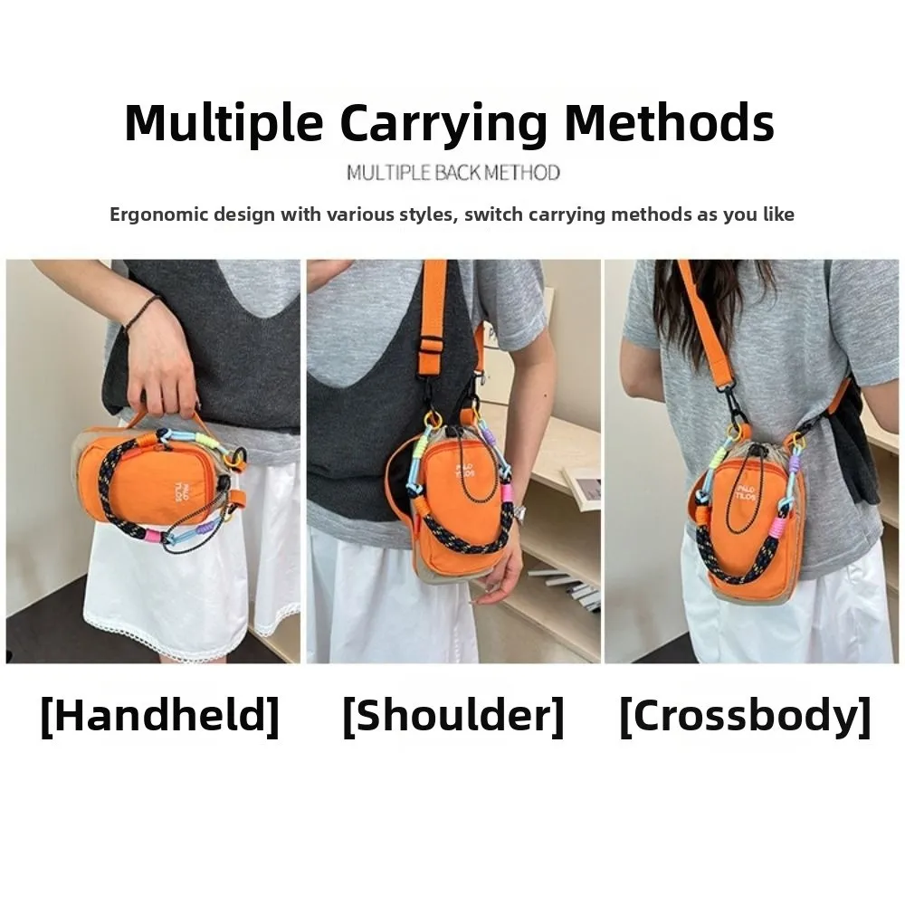 Dopamine Style Water Bottle Bag with Phone Pocket Hands-Free Drawstring Crossbody Bag Universal Adjustable Strap