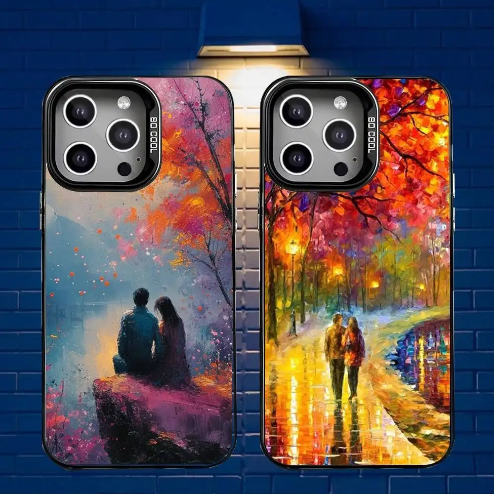 

L-Leonid A-Afremov Oil Painting Phone Case For iPhone 16,15,14,13,12,11,Mini,Pro,E,MAX Gray Matte Silicone Black Cover