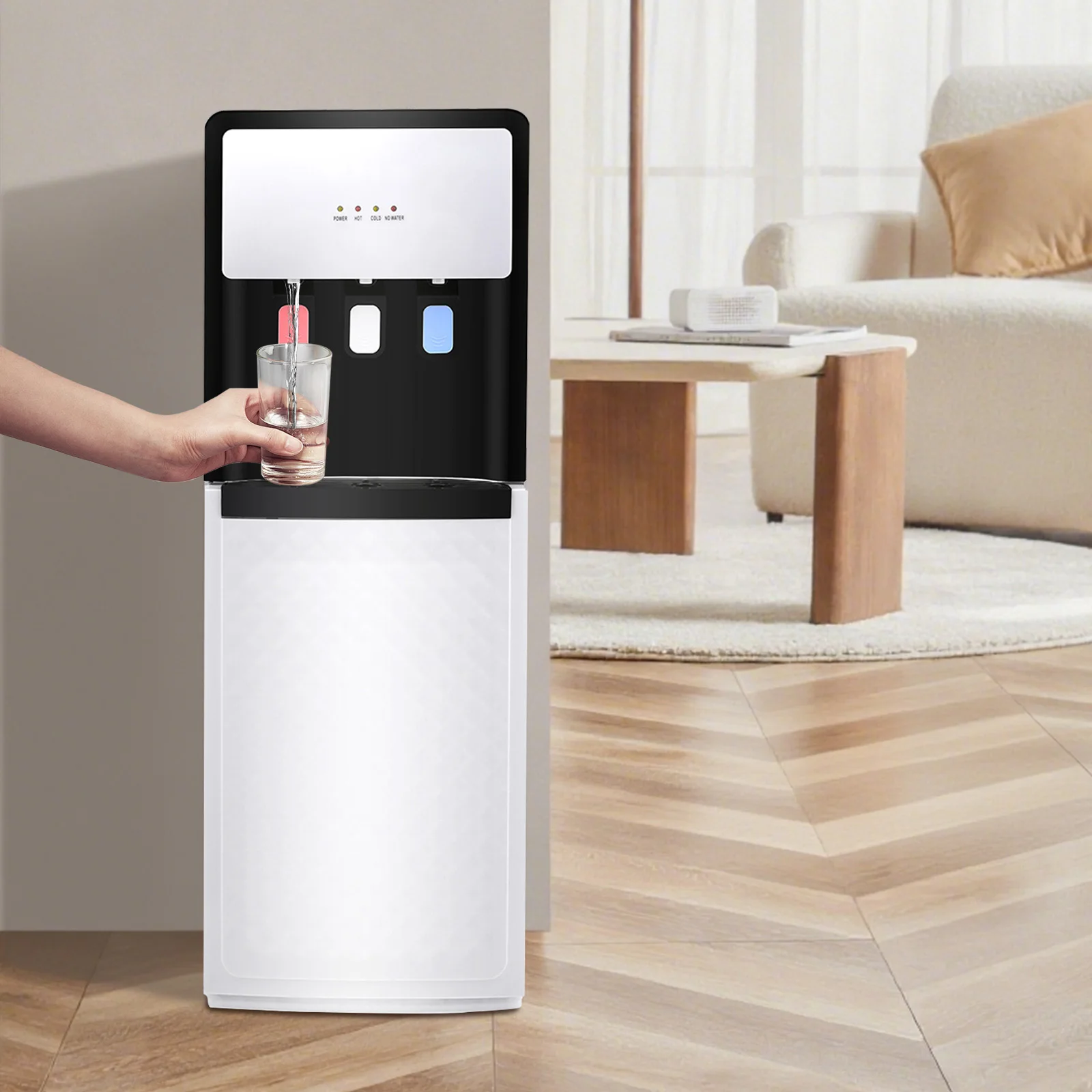 Water Cooler Dispenser White SJYTD-6, Bottom Load Hot Cold Water Dispenser with 3 Faucets, Durable Rustproof PP Body for Home Use