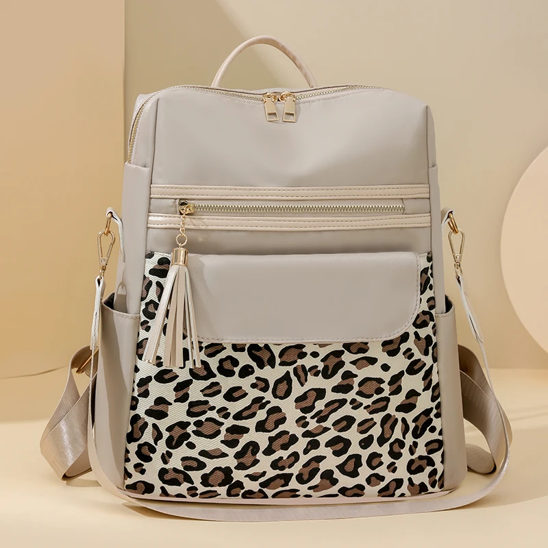 

Nylon Leopard Print Fashion Backpacks Zipper Large Capacity Simple Versatile Classic Schoolbags for Women 2025 Causal New