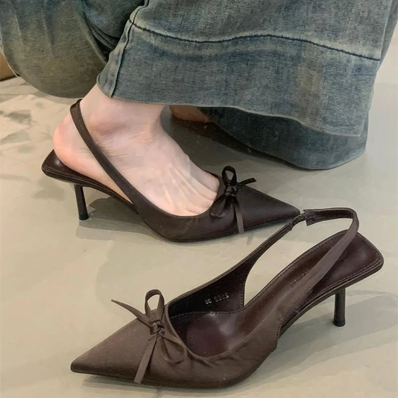 

Summer Womens Sandals Luxury Pointed End High Heel Sandals Fashion Butterfly-knot Singbacks Pumps Women Stripper Party Sandalias
