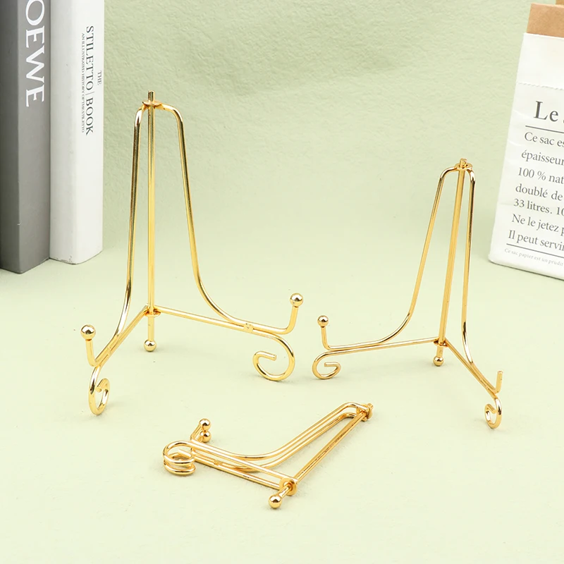 (.) 1Pc Craft Gold Bracket Book Holder Metal Bowl Plates Plate Rack Picture Art Frame Pedestal Display Stand Home Decor Supplies