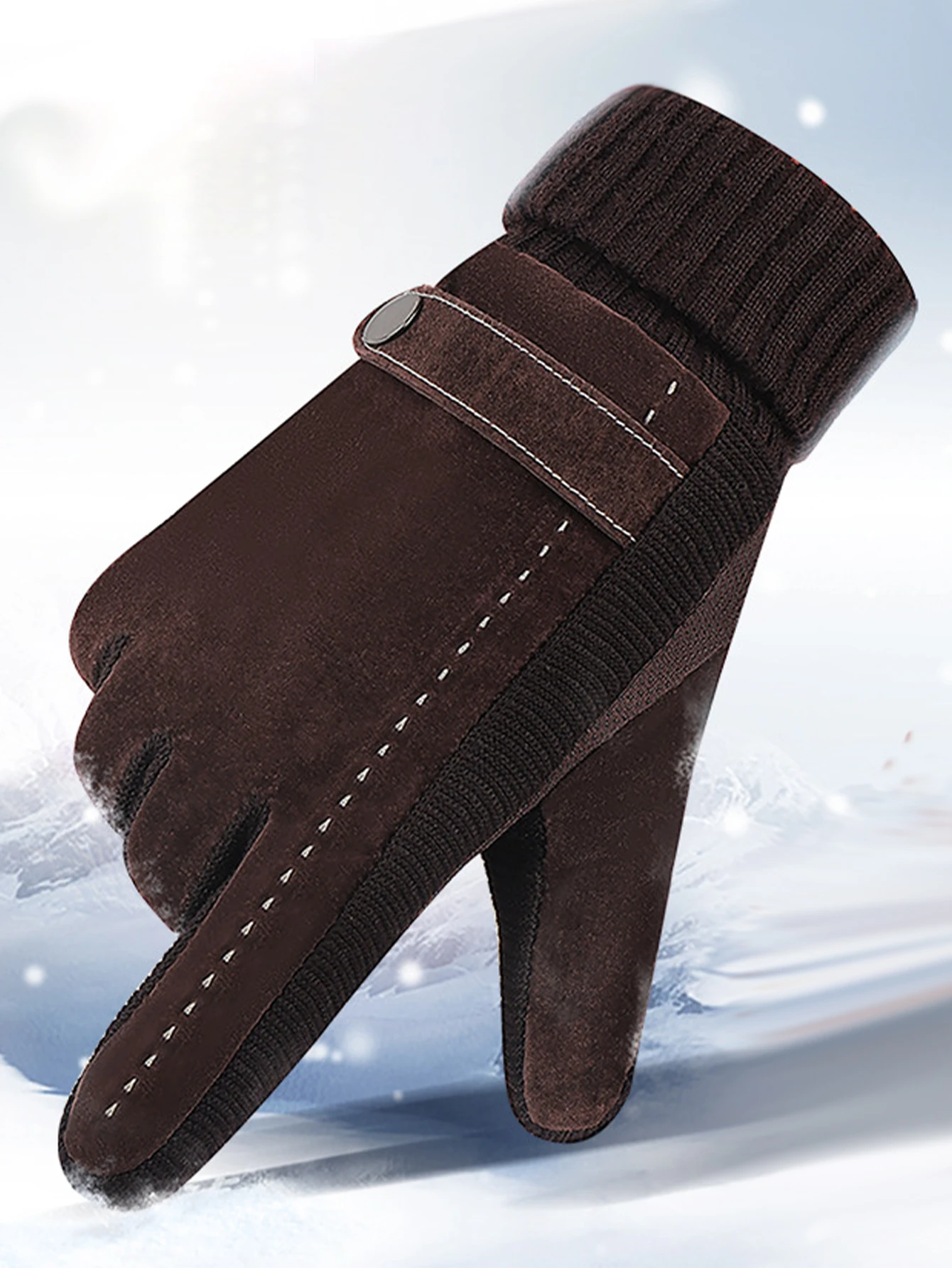 Winter Men's Pigskin Touchscreen Gloves, Fleece-Lined, Thickened, Windproof, Motorcycle Riding Cold-Resistant Gloves