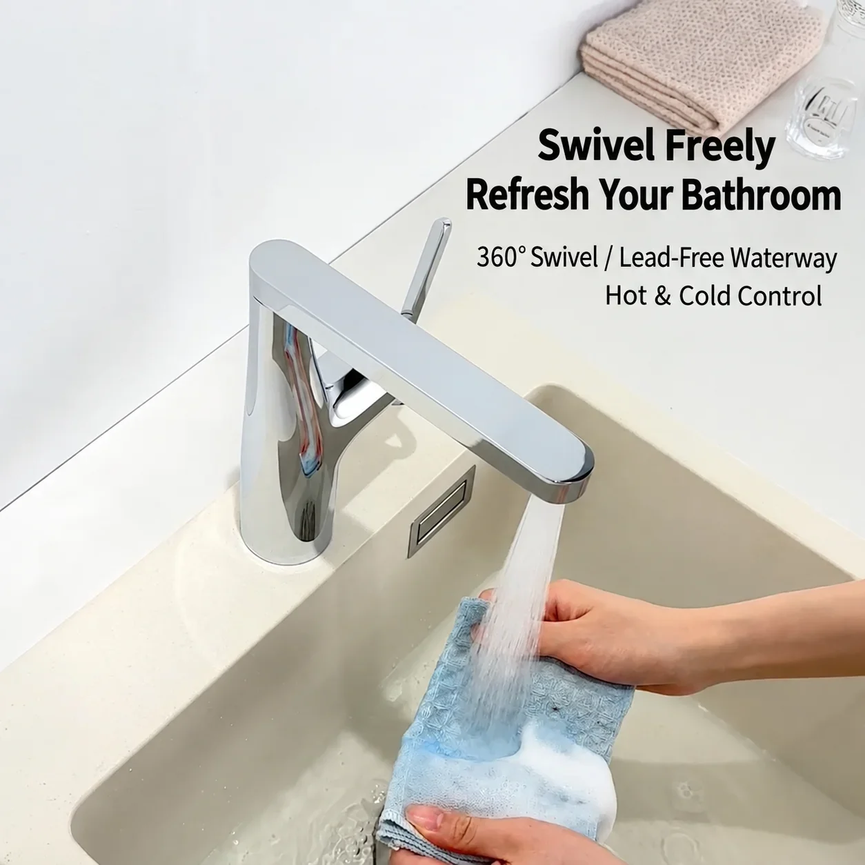 German Brass Bathroom Basin Faucet Waterfall Pull Out Hot Cold Sink Mixer Tap Swivel Mouthwash Fountain