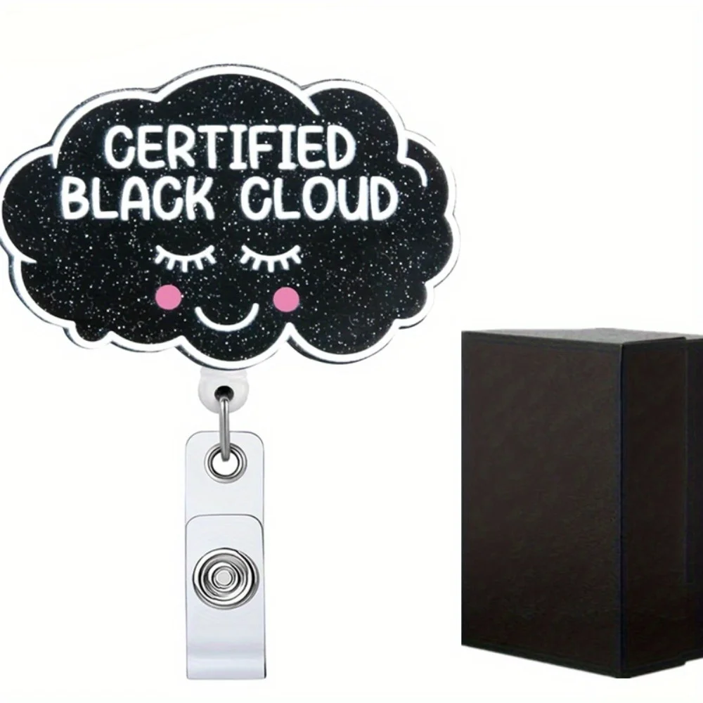 

Black Cloud Badge Reel Gift Set. Retractable ID clip for nurses, doctors & medical staff.