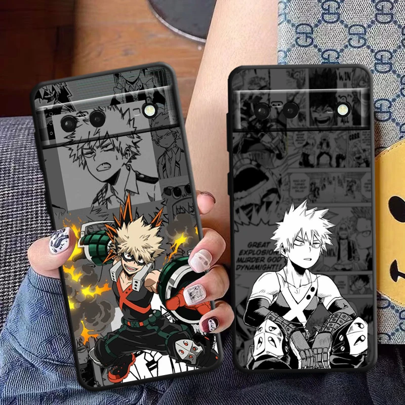 My Hero Academia Katsuki Phone Case For Google Pixel 9 8 7 Pro 6 Pro 6A 5A 5 4 4A XL 5G Black Soft Fundas Cover