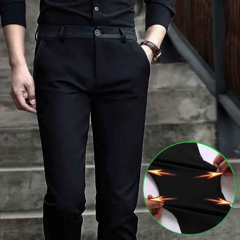 Spring Summer Men's High-elastic Casual Thin Non-ironing Anti-wrinkle Spring Autumn Business Slim-fit Small Feet and Long Pants