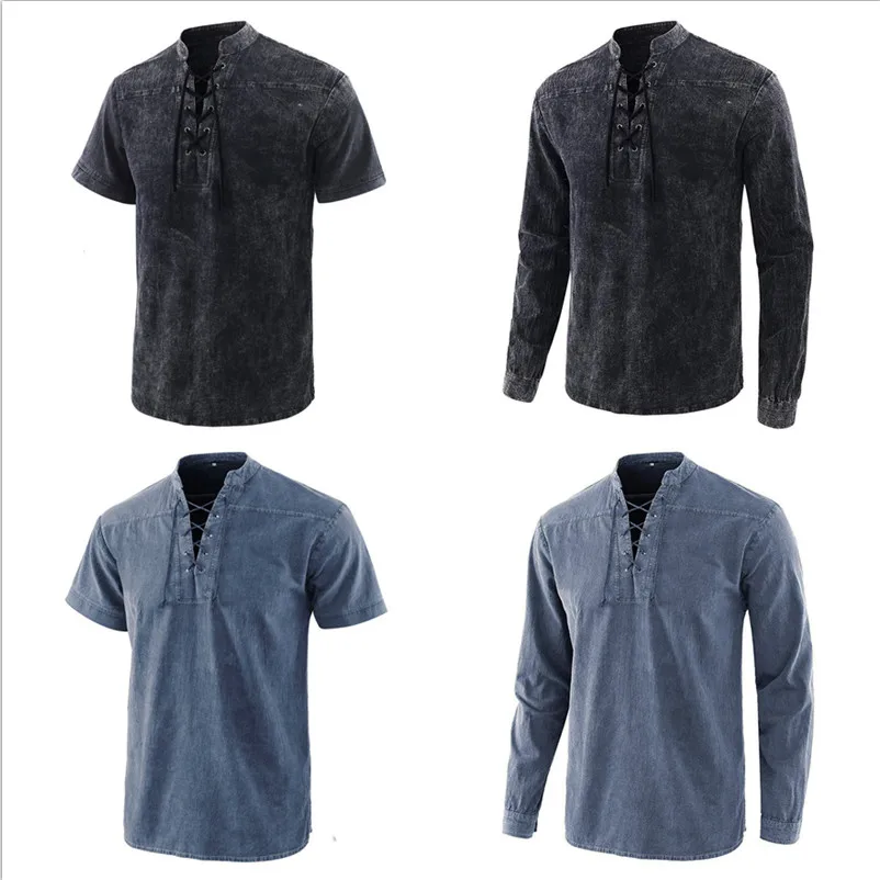 

Мужская рубашка с длинным рукавом в стиле тай-дай для Хэллоуина, средневековый ретро-костюм для выступлений, повседневная одежда, 100% полиэстер