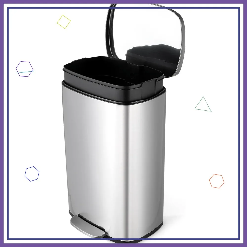

Мусорное ведро из нержавеющей стали 30 л с плавным закрыванием, педалью и съемным контейнером для дома и офиса