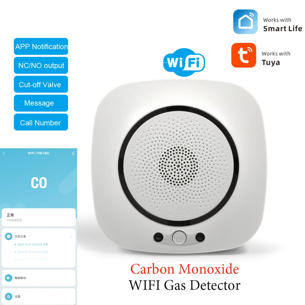 1Pcs Wireless WiFi Carbon Monoxide Detector Tuya Smart Life App Notification For Kitchen Prevent Poisoning NC Relay Output