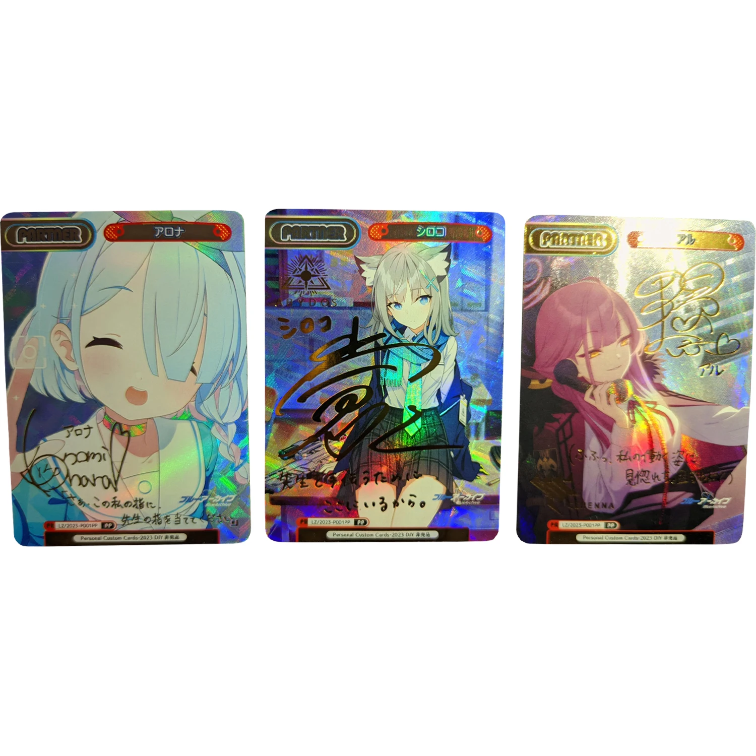 

3Pcs/set Diy Self Made Blue Archive Signature Refraction Color Flash Card Gift Toys Game Anime Collection Cards