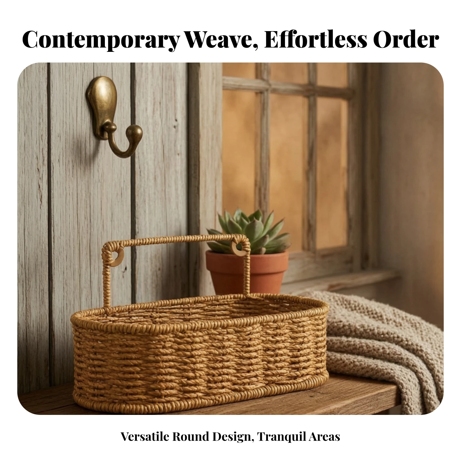 Wall Basket with Arched Handle Sturdy Woven Wicker Storage Basket Space-Saving Natural for Entryway, Kitchen view 4
