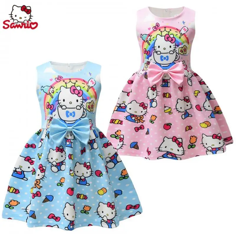 

Kawaii Sanrio Anime One-Piece Dress Cute Kids Hello Kitty Cartoon Sweet Festival Party Dress Princess Dress Girls Birthday Gifts