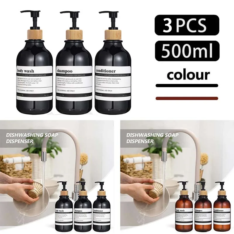 

3pcs 500ml Shampoo and Conditioner Dispenser with Label Shower Gel Bottle Refillable Dispenser Bottle for Bathroom Kitchen