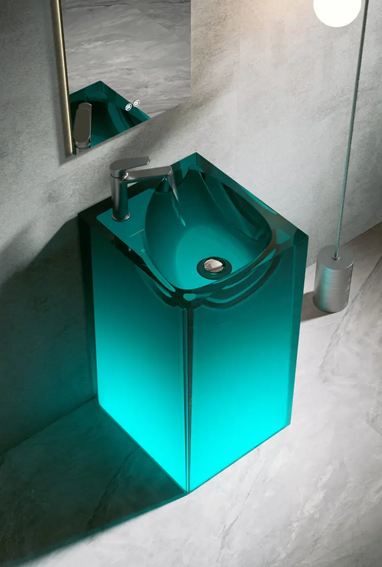 Colored transparent resin crystal column basin, square integrated floor standing hotel bathroom washbasin