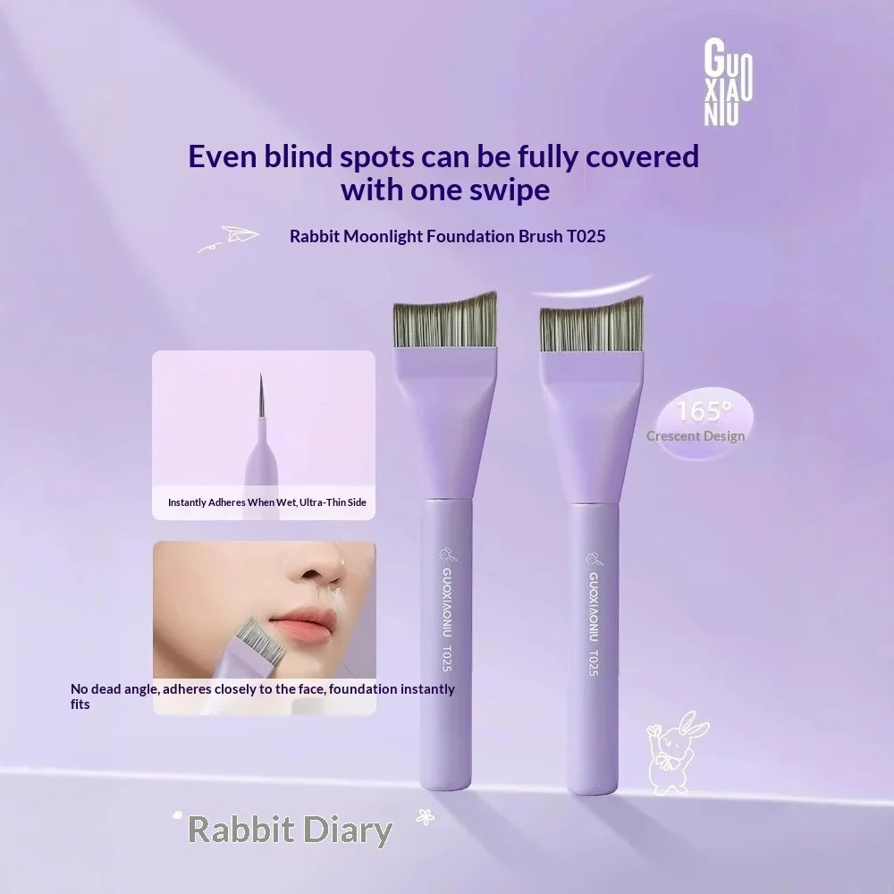 GUOXIAONIU Ultradünner, mondförmiger Foundation-Pinsel, abgewinkelter Kabuki mit flacher Oberseite für streifenfreie flüssige Make-up- und Concealer-Anwendung