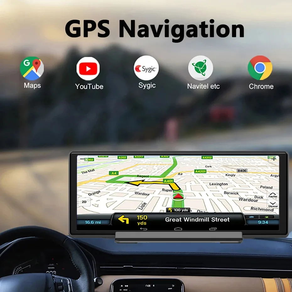 10.26 palec auto DVR Carplay auto 4G GPS WIFI navigace přístrojová deska 1080P FHD dvojí objektiv Android 13 zpětný pohled zrcadlo rekordér autokamera