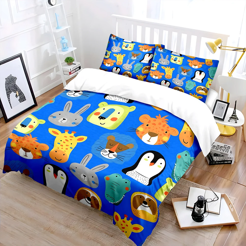 Cartoon animal pattern background Duvet Cover Set Digital Print Colorful Polyester Bedding with Zipper Closur for kids gifts