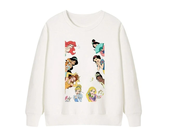 New Autumn and Winter Hot Selling Popular Disney Princess Series Pattern Printed Loose and Breathable Round Neck Cotton Top