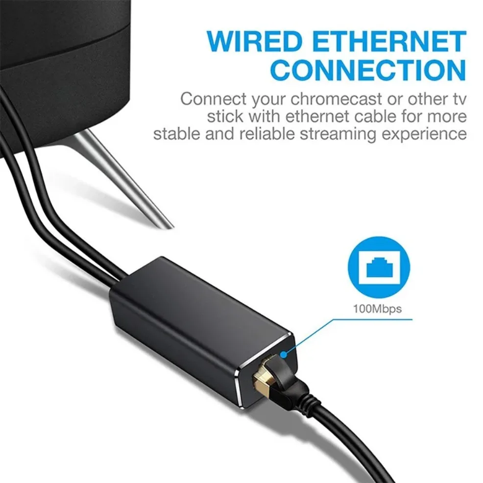 Adaptor kartu jaringan Ethernet, USB 2.0 ke RJ45 daya USB mikro ke RJ45 10/100Mbps untuk stik TV api Chromecast Google