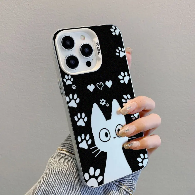 

Creative Comic Black Cat Laser Phone Case For iPhone 15 16 Pro Max Plus 14 13 12 Mini 11 Pro Max Shockproof Protective Covers