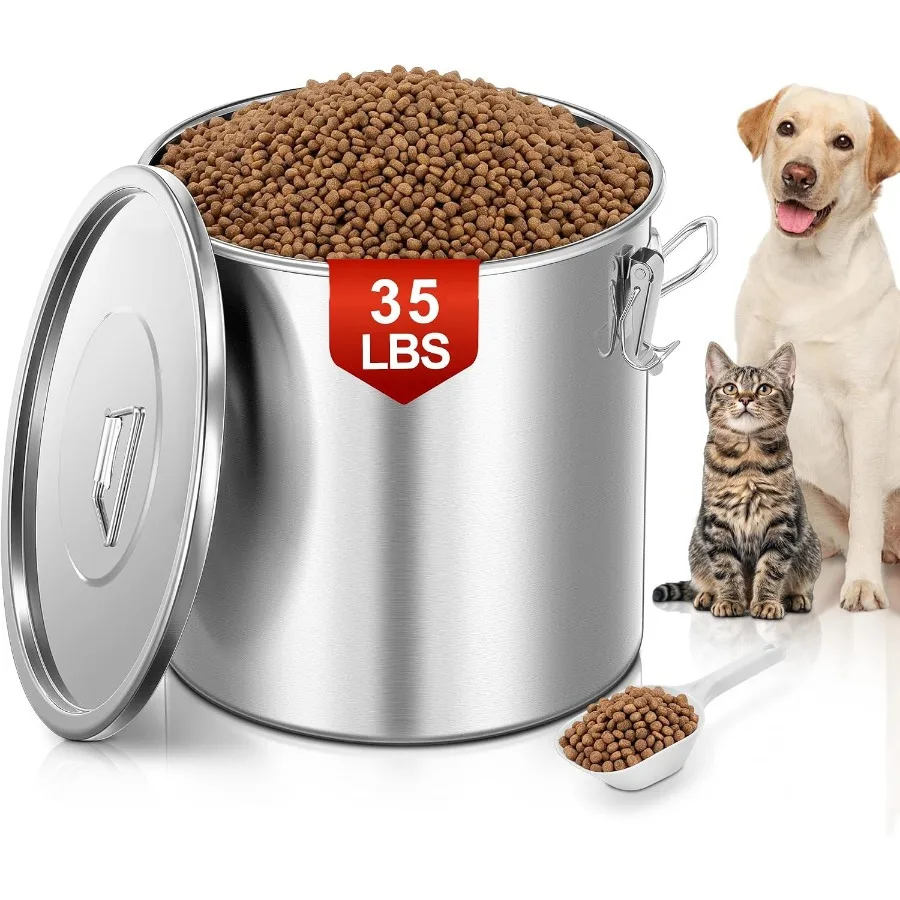 35LBS Airtight Stainless Steel Dog Food Storage Container