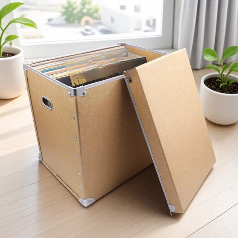 

12-Inch vinyl record storage box, no need to fold, covered, organize box carton storage box