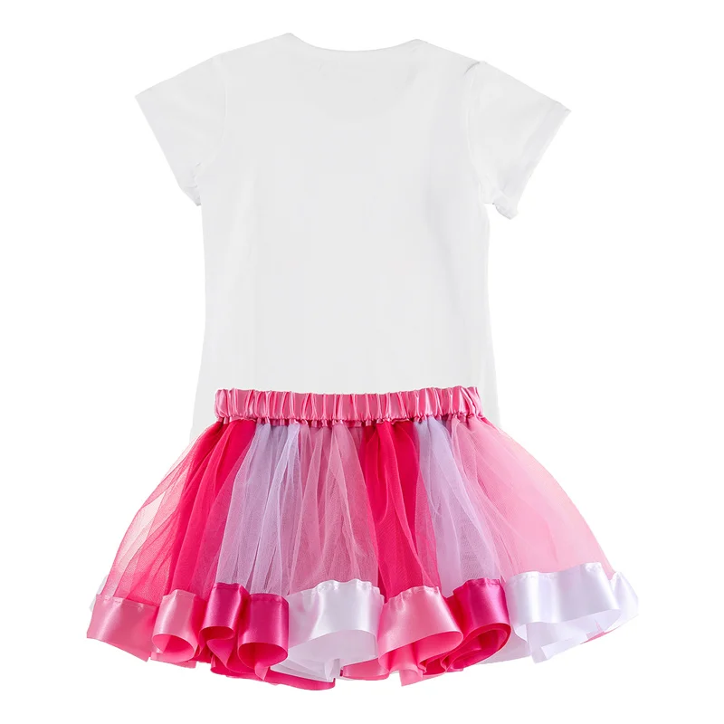 Girls\' Unicorn T-shirt Short Skirt Set With Headband And Satin children Rainbow Skirt Children\'s Clothing Set