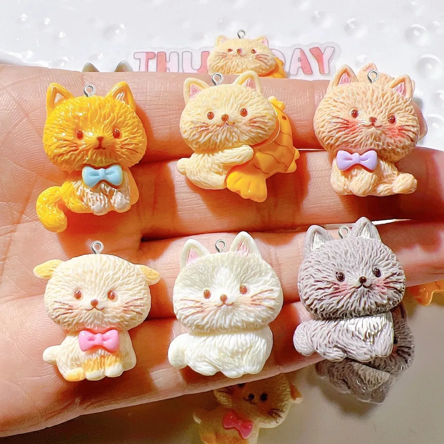 10Pcs Small Cute Cat Resin Pendants Bulk Charms DIY Jewelry Materials for Earring Bracelet Keychain Decor Hook Findings