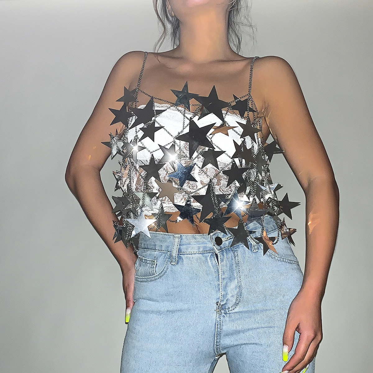 Salircon Punk Star Sequin Pendant Underwear Chain Women's Fashion Sexy Bar Bikini Skirt Body Chain Suit Summer Jewelry