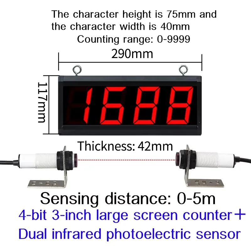 Contador digital LED de 4 dígitos de 4 pulgadas Contador digital montado en la pared