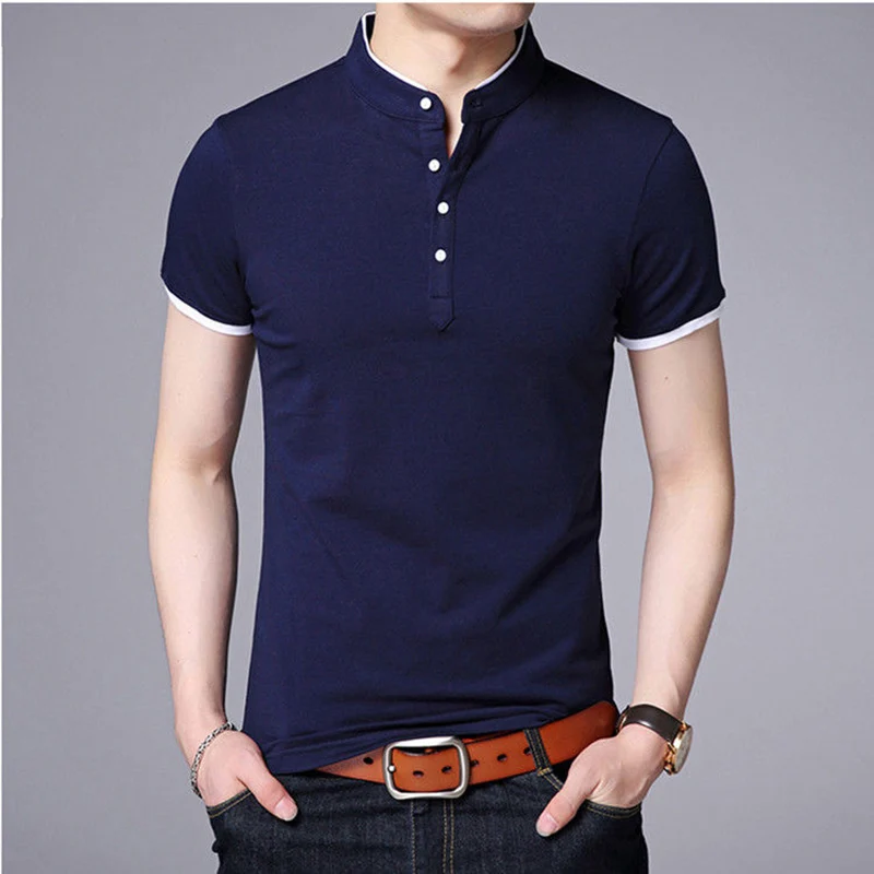 

Fashion Stand Collar Spliced All-match Short Sleeve T-Shirts Men Clothing 2024 Summer New Loose Casual Tops Korean Tee Shirt