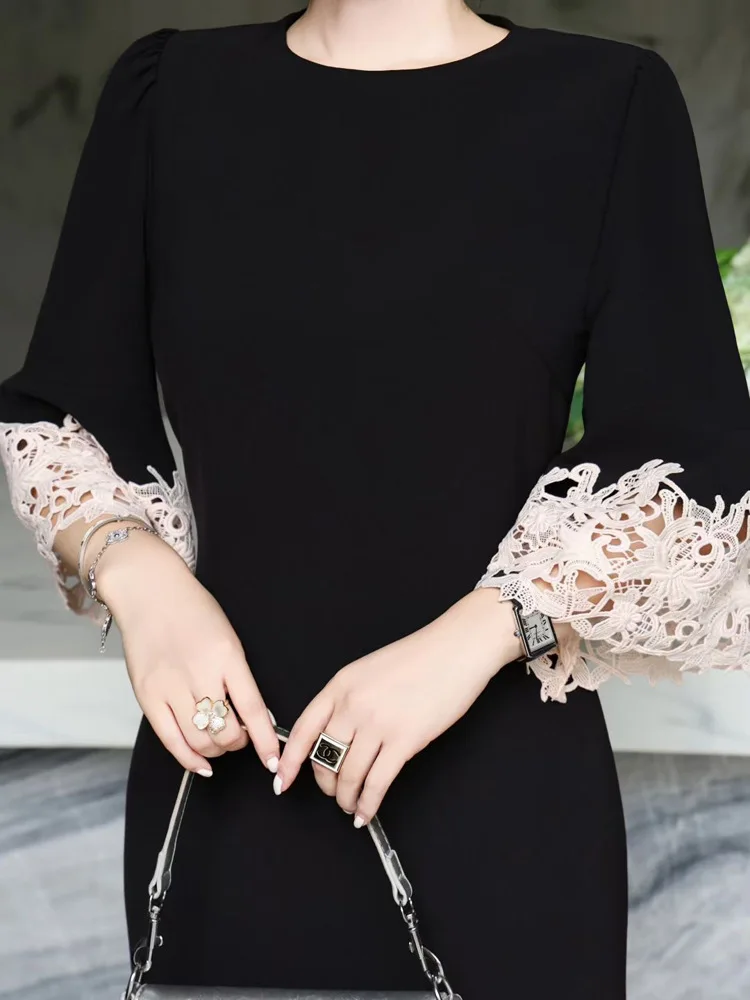 فساتين سهرة أنيقة برقبة دائرية وأكمام 3/4 فستان طويل مثير للمشاهير رائع عالي الجودة للحفلات الراقصة للنساء حسب الطلب