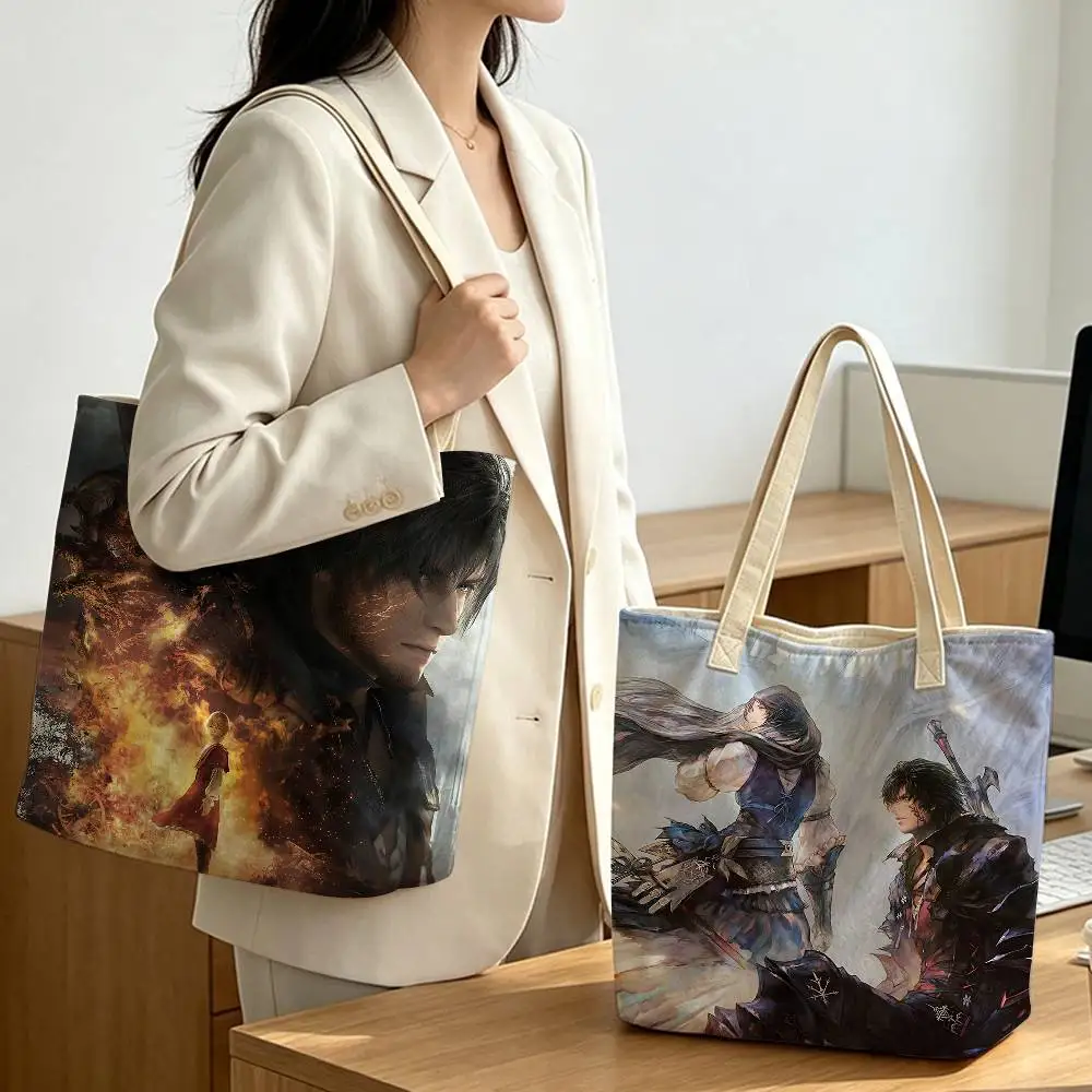 Final Fantasy VII Rebirth Linen Blend Cotton Polyester Tote Bag Women Designer Handbags Shopping Bags for Groceries Simple life