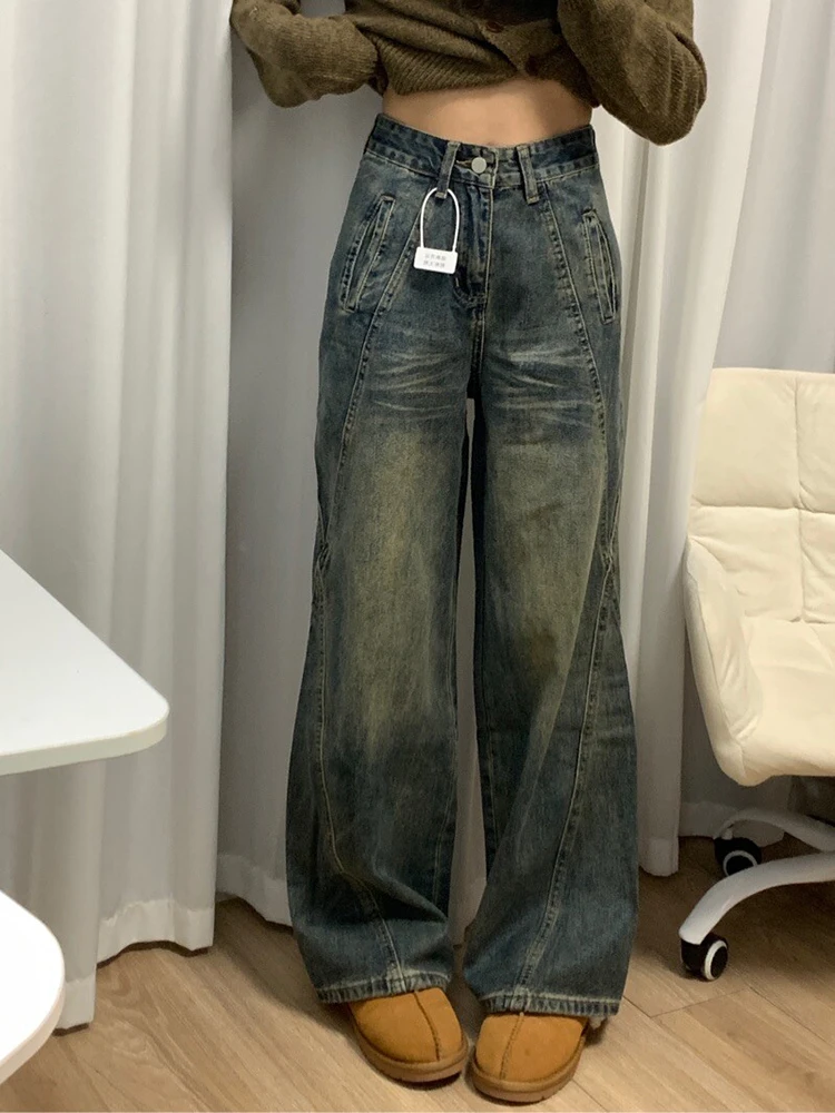 Waed Vintage High Waist Straight Leg Jeans Women's Spring Autumn New Design Slimming Wide Leg Pants High Waist Jeans