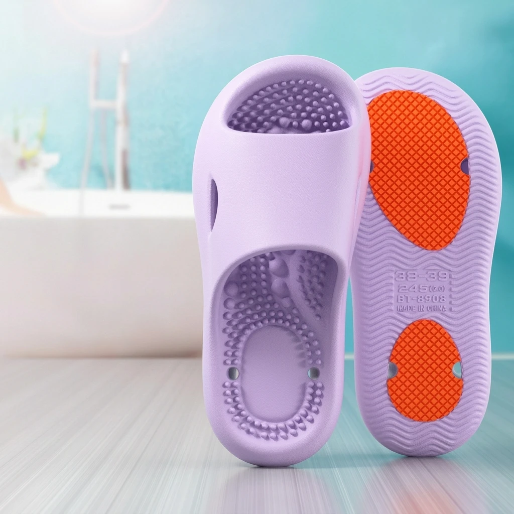 

Bathroom Massage Slippers Quick Dry Drain Hole Non Slip PVC House Slides Indoor Shower Home Sandals For Women Men Adults